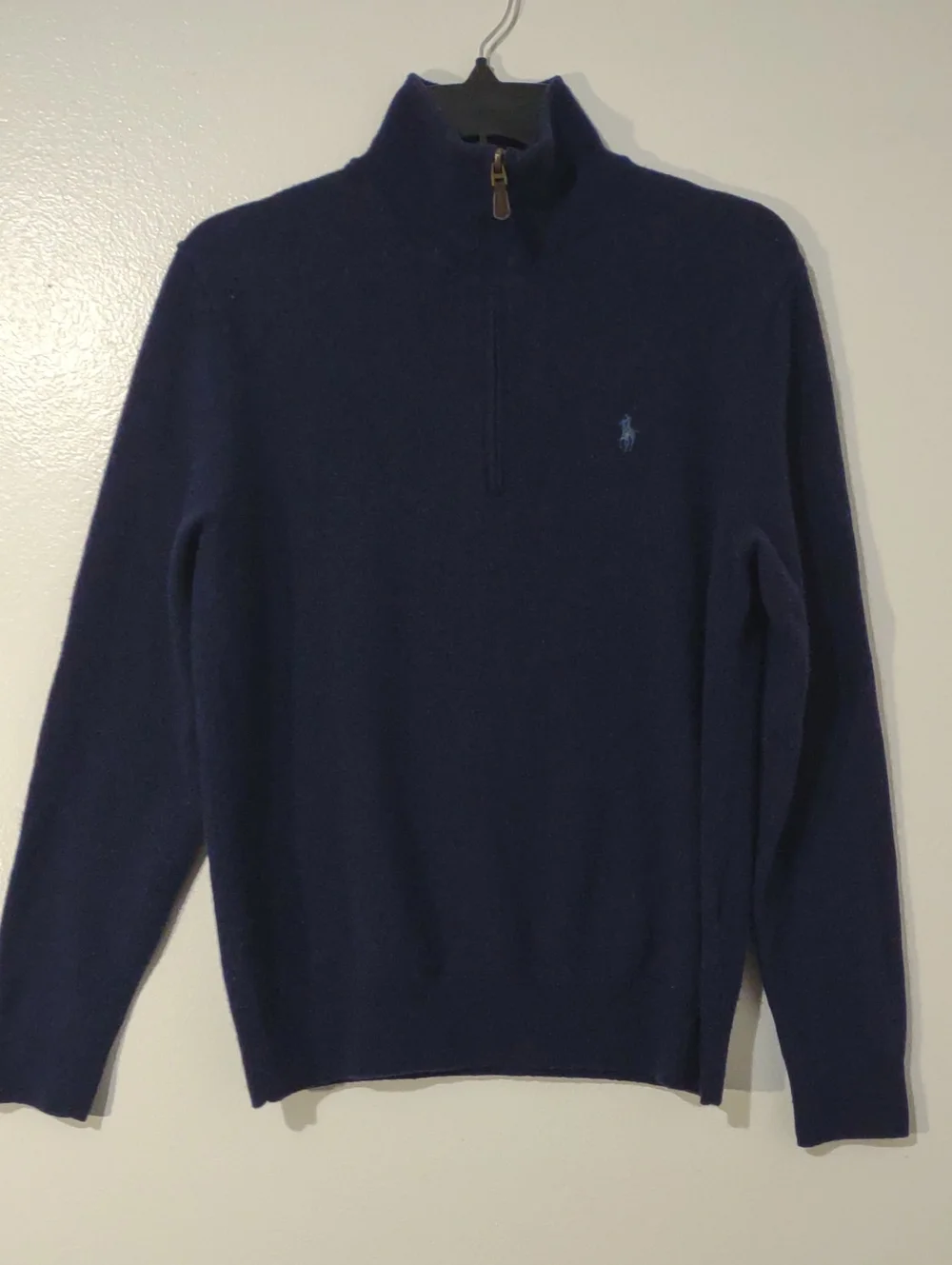 Polo Ralph Lauren 100% Wool Quarter Zip Sweater Navy Blue Small